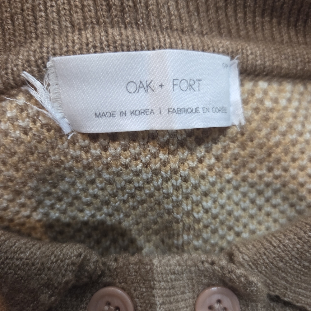 Oak & Fort Button Up Collar Knit Sweater In Brown/White SZ S - Picture 10 of 16